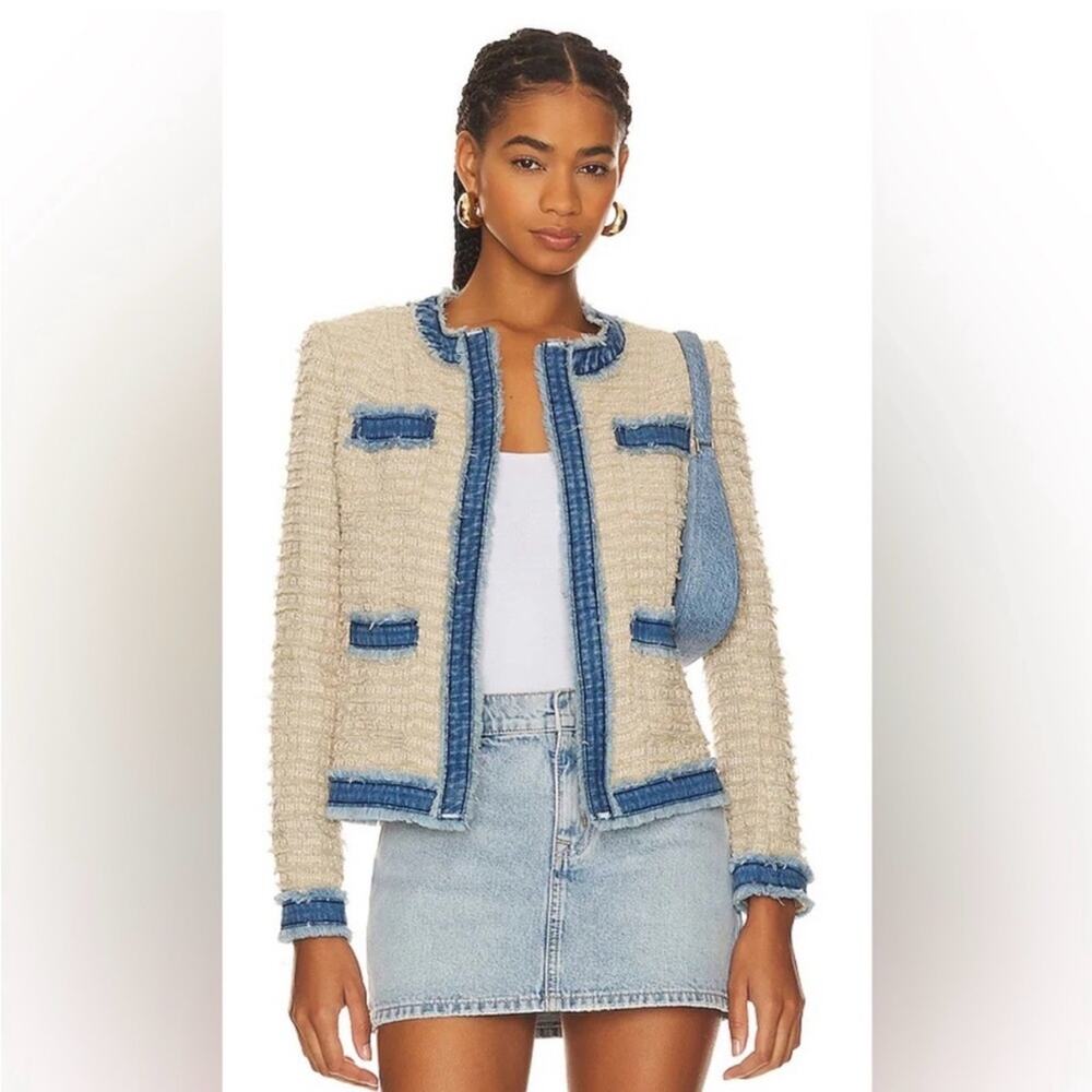 L'AGENCE Agenes Tweed Denim Jacket - Oxford Tan/Pomona - XXL - New with tags